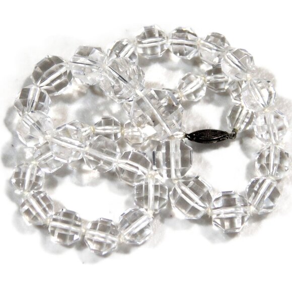 ANTIQUE ART DECO ROCK CRYSTAL QUARTZ HAND CUT GRADUATED BEAD NECKLACE - Picture 1 of 7